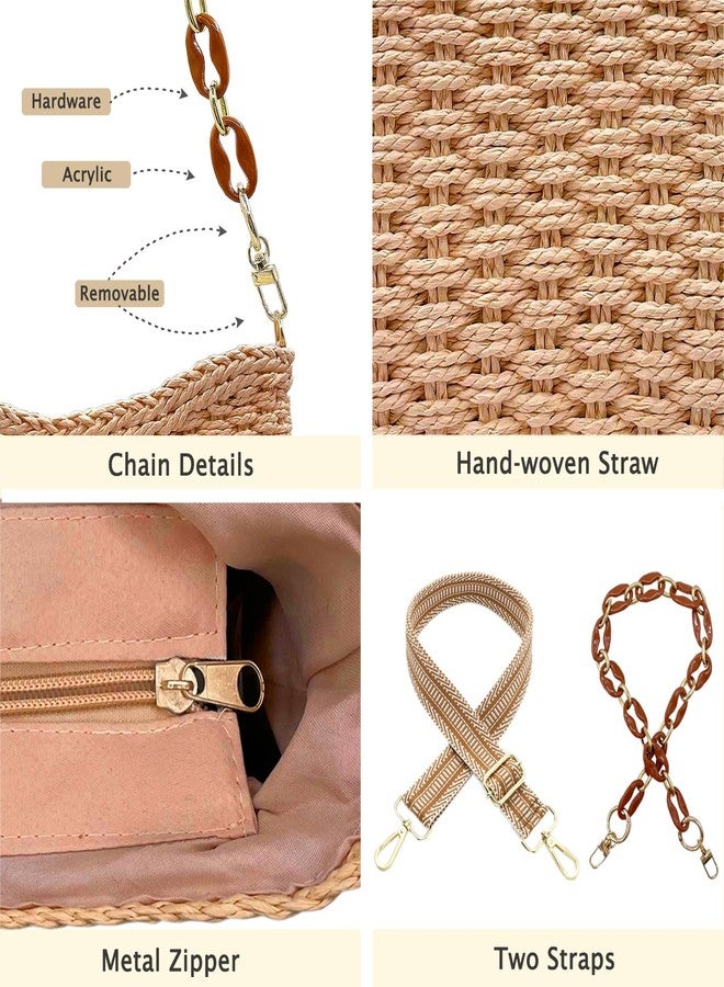 Beurlike Small Straw Handbags for Women Crossbody Pocketbooks Woven Shoulder Purses Beach Tote Bag for Summer Vacation with Chain(Kahki) - Image 5