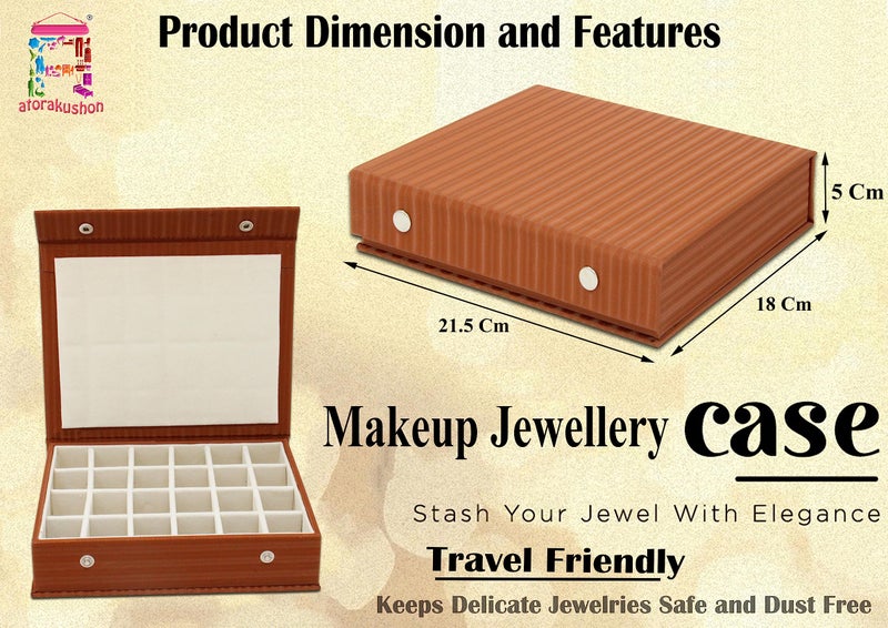atorakushon PU Leather 24 Grids Makeup Storage Box Travelling Vanity Jhumka Earrings Cosmetic Necklace Jewellery Wardrobe Organizer for Woman Brown - Image 4