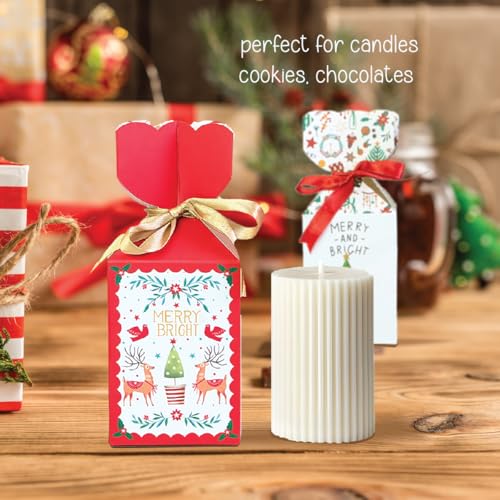 anujarusiya Christmas Gift Boxes| Set of 12| Perfect for Xmas Giting | 12 Ribbons | Favor boxes | 12 different designs with Golden and Red Strips - Image 4