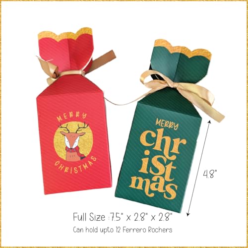anujarusiya Christmas Gift Boxes| Set of 12| Perfect for Xmas Giting | 12 Ribbons | Favor boxes | 12 different designs with Golden and Red Strips - Image 3
