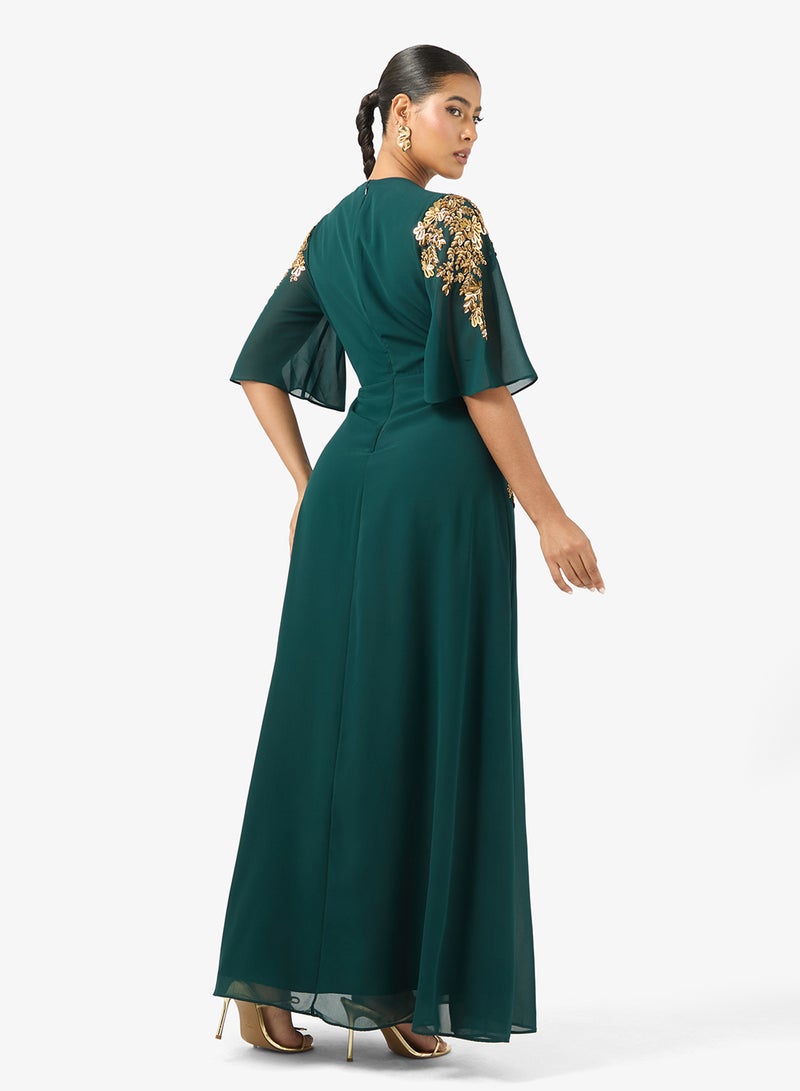 Hope & Ivy Plunge Front Embellished   Flutter Sleeve Maxi Dress - Image 2
