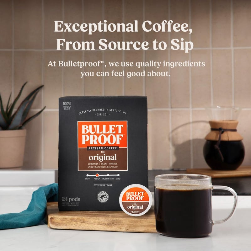 Bulletproof Original Medium-Roast Single-Serve Coffee Pods, 24 Count, 100% Arabica Beans, Clean Coffee Tested for Toxins, Packaging May Vary - Image 4