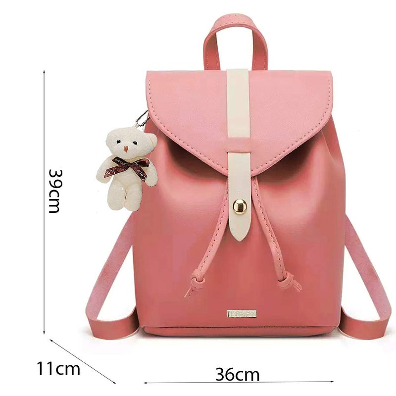 TYPIFY ® Teddy Keychain Faux Leather Backpack for Women – Stylish, Lightweight, Spacious Bag for School, Office, College & Travel – Trendy Everyday Use Backpack for Girls | Gift for Her - Image 4