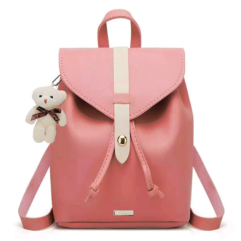 TYPIFY ® Teddy Keychain Faux Leather Backpack for Women – Stylish, Lightweight, Spacious Bag for School, Office, College & Travel – Trendy Everyday Use Backpack for Girls | Gift for Her - Image 1