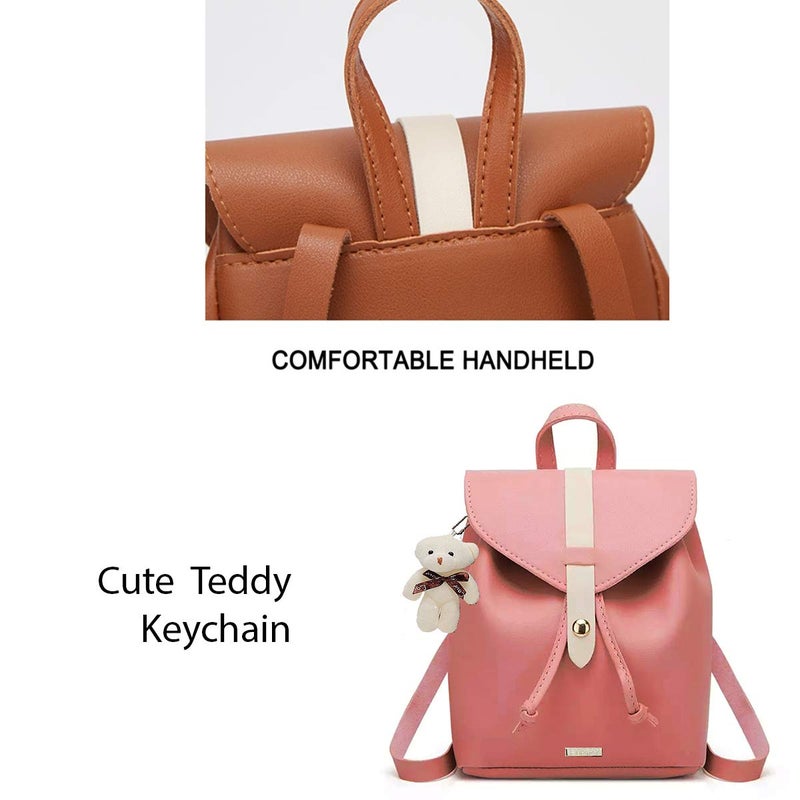 TYPIFY ® Teddy Keychain Faux Leather Backpack for Women – Stylish, Lightweight, Spacious Bag for School, Office, College & Travel – Trendy Everyday Use Backpack for Girls | Gift for Her - Image 2