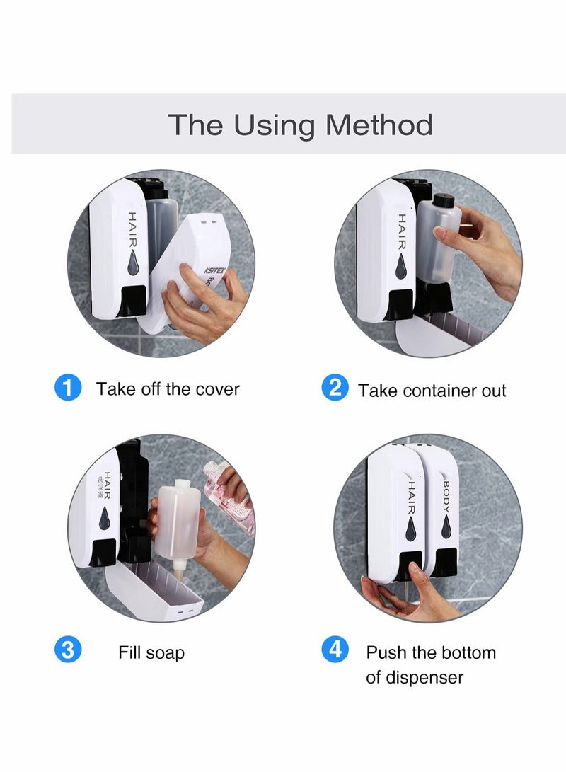 SYOSI Shower Soap Dispenser Wall Mounted, Body Wash Dispenser for Shower, Shampoo Dispenser 2 Chamber, 700ml - Image 3