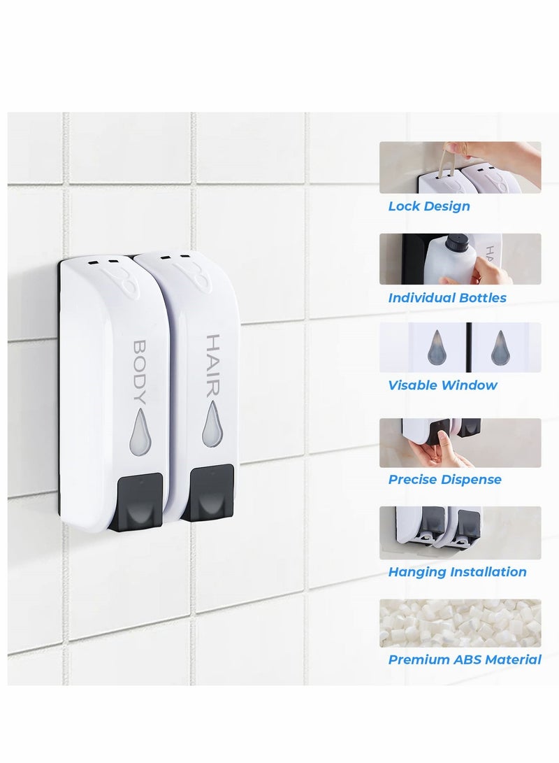 SYOSI Shower Soap Dispenser Wall Mounted, Body Wash Dispenser for Shower, Shampoo Dispenser 2 Chamber, 700ml - Image 2