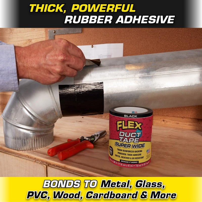 Flex Seal Flex Duct Tape, Super Wide, 4.6 Inches x 20 Feet, Black, Heavy Duty Strong, Multi-Surface, Water, Weather and UV Resistant, Tearable, Perfect for Boxes, No Residue - Image 3