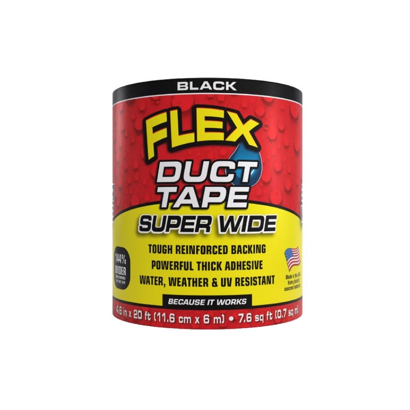 Flex Seal Flex Duct Tape, Super Wide, 4.6 Inches x 20 Feet, Black, Heavy Duty Strong, Multi-Surface, Water, Weather and UV Resistant, Tearable, Perfect for Boxes, No Residue - Image 1