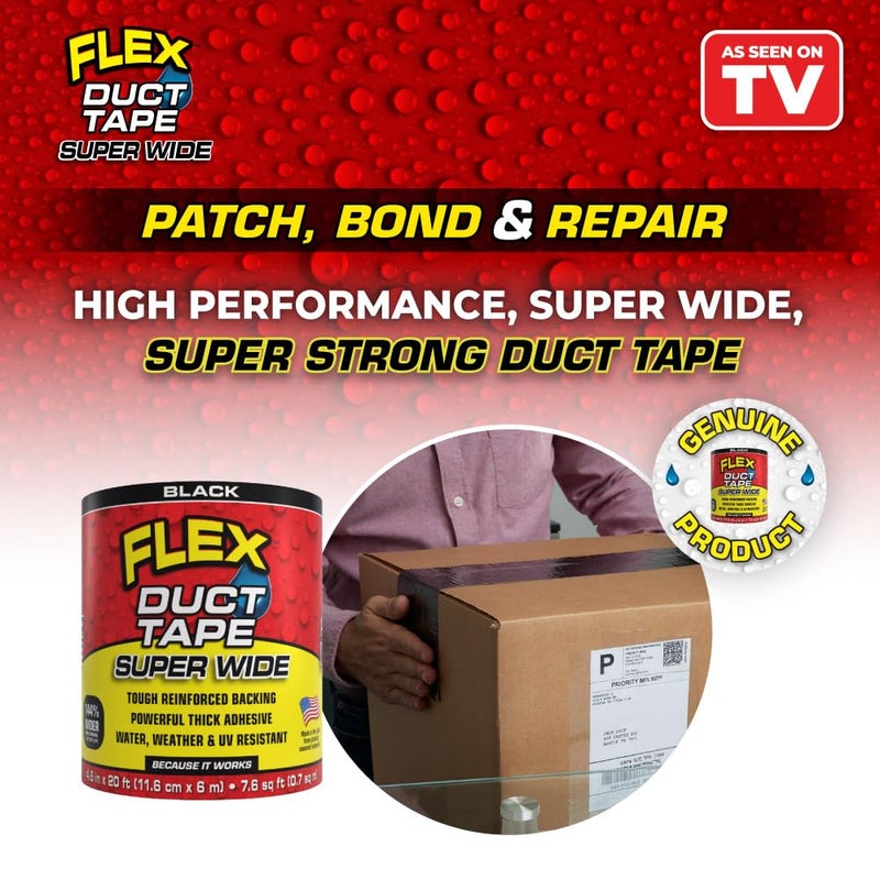 Flex Seal Flex Duct Tape, Super Wide, 4.6 Inches x 20 Feet, Black, Heavy Duty Strong, Multi-Surface, Water, Weather and UV Resistant, Tearable, Perfect for Boxes, No Residue - Image 2