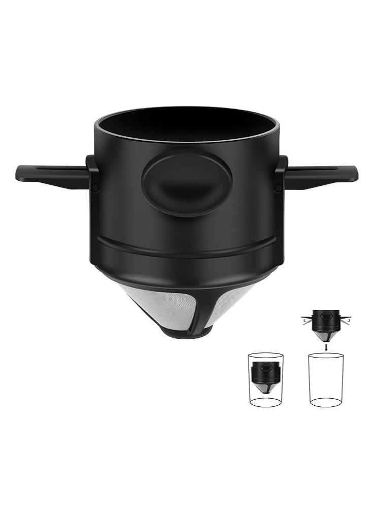 INVEIN - Reusable V60 Coffee Filter, Pour-Over Coffee Dripper with Stainless Steel Mesh for Brewing Without Paper Filters | Foldable Coffee Dripper with Cup Hanger – Easy to Clean, Perfect for Coffee Filtration - Image 1