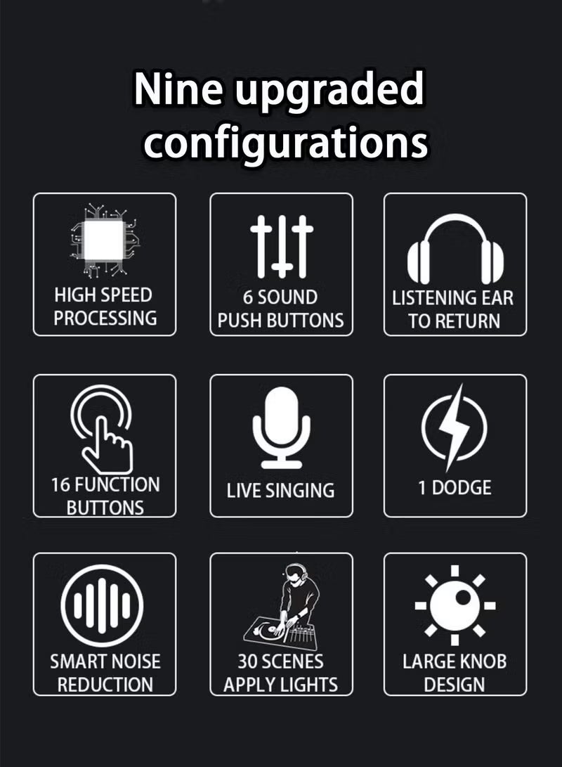 بطاقة صوت وخلاط صوت قابل للتعديل وخلاط دي جي وتأثيرات ومغير صوت ومعدات استوديو إنتاج البودكاست مثالية للبث المباشر/التدوين الصوتي/الألعاب - Image 5