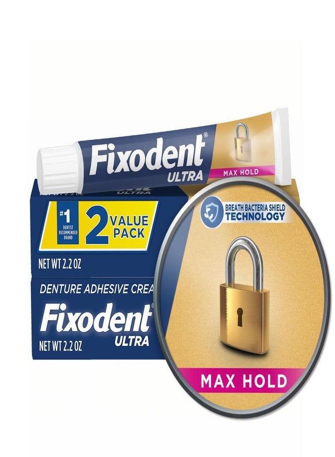 Fixodent Ultra Max Hold Denture Adhesive Cream, 2.2 oz (2-Pack), Strong False Teeth Glue - Image 1