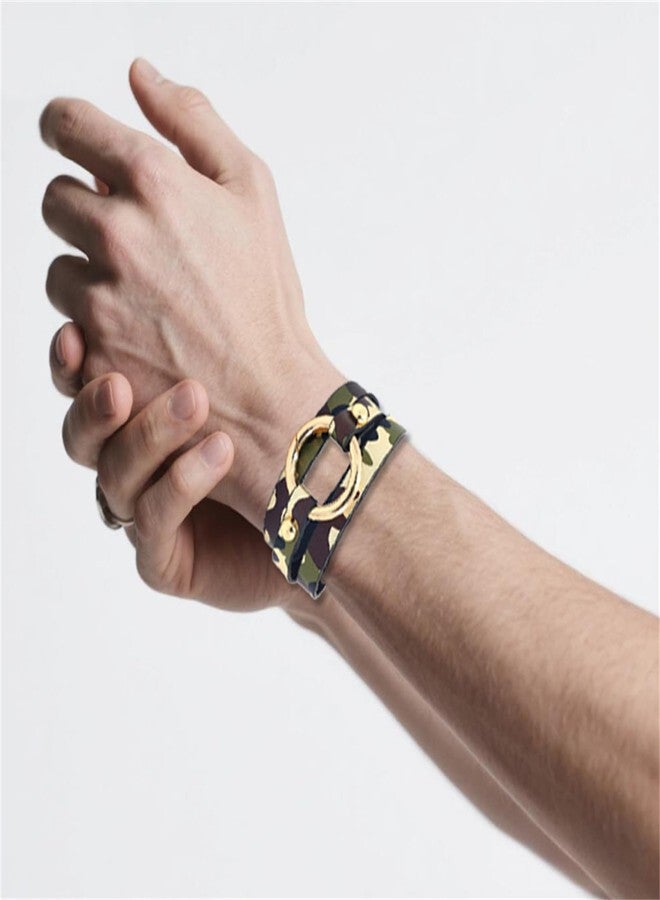 طقم أساور وأقراط جلدية مموهة من RLHRNDE للنساء والرجال، تصميم بوهيمي للجنسين، سوار جلدي متعدد الطبقات، خفيف الوزن، أنيق، بنقشة الفهد والنمر، أقراط من الجلد الصناعي على شكل دمعة، مجوهرات أزياء مموهة (تمويه). - Image 3