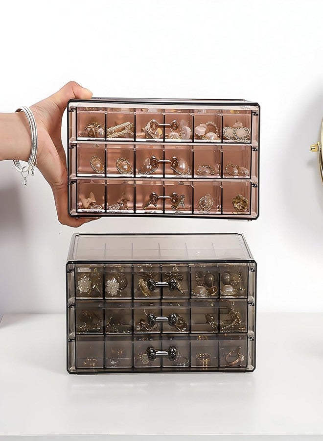 CERT Jewellery Box Organizer for Women – 3 Drawers with 24 Grids Each | Clear Acrylic Earrings, Rings & Necklace Storage Case | Transparent Jewellery Organizer Box for Home & Travel - Image 4