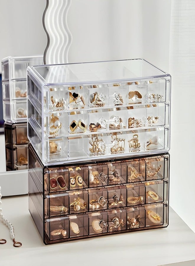 CERT Jewellery Box Organizer for Women – 3 Drawers with 24 Grids Each | Clear Acrylic Earrings, Rings & Necklace Storage Case | Transparent Jewellery Organizer Box for Home & Travel - Image 3
