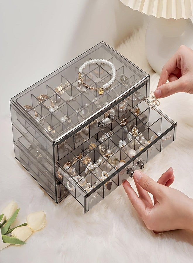 CERT Jewellery Box Organizer for Women – 3 Drawers with 24 Grids Each | Clear Acrylic Earrings, Rings & Necklace Storage Case | Transparent Jewellery Organizer Box for Home & Travel - Image 2