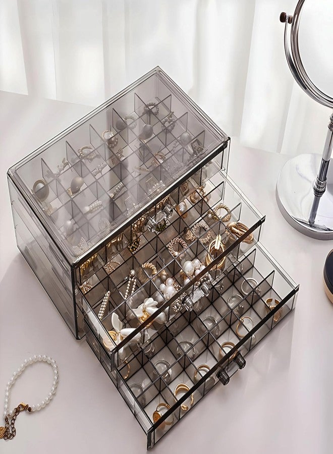 CERT Jewellery Box Organizer for Women – 3 Drawers with 24 Grids Each | Clear Acrylic Earrings, Rings & Necklace Storage Case | Transparent Jewellery Organizer Box for Home & Travel - Image 1