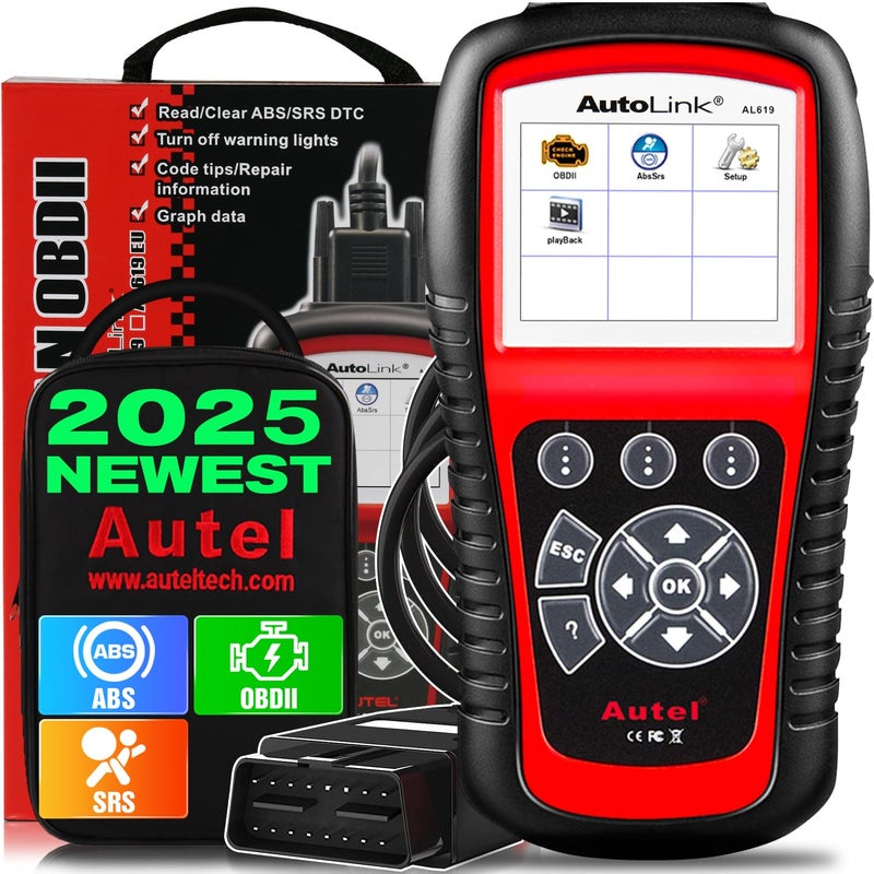 Autel AutoLink AL619 OBD2 Scanner  2025 ABSSRSCAN Diagnostic Tool  ReadErase Codes Check Engine Light OBDII Live Data  DTC Library  Upgrade for AL519 ML519 ML619 VehicleSpecific