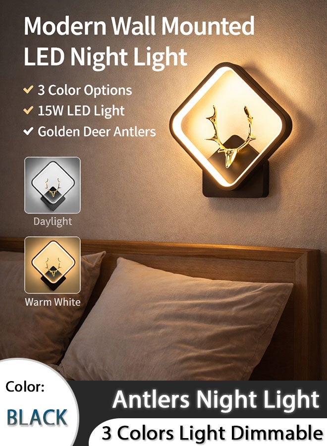 Comysubao Wall Lighting Bedroom Bedside Wall lamp Creative Antlers Night Light 3 Colors Light Dimmable Function Wall Sconces Perfect for Hallway, Closet, Bathroom, Stairway, Kitchen (Black Antlers) - Image 1