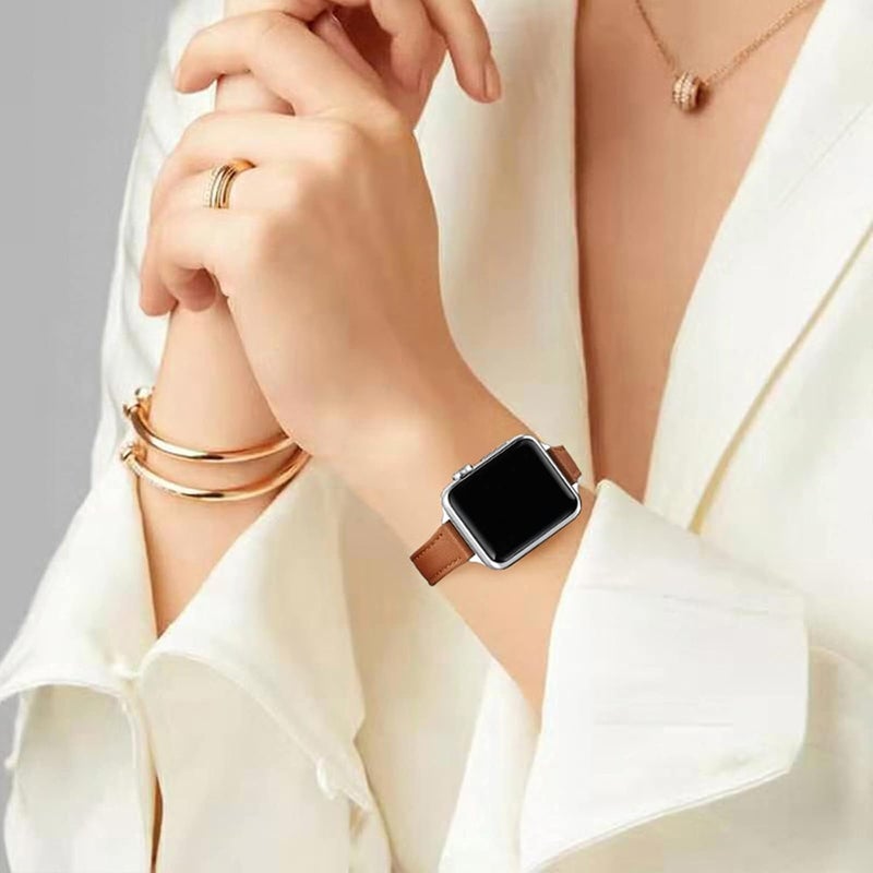 Ofrdncy Slim Leather Bands Compatible with Apple Watch Band 49mm 46mm 45mm 44mm 42mm 41mm 40mm 38mm, Top Grain Leather Thin Apple Watch Strap for iWatch Ultra 2/1 Series 1-11 SE - Image 5