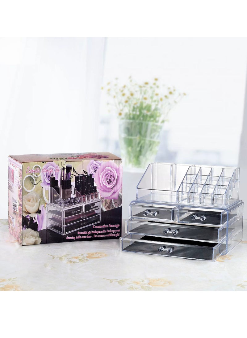 4 Tier Clear Cosmetic Organizer with 3 Drawer，Jewelry Storage Box，Countertop Organizer for Cosmetics，Vanity Cosmetic Display Cases Storage，Suitable for Storaging Skin Care Products，Jewelry and Cosme - Image 4