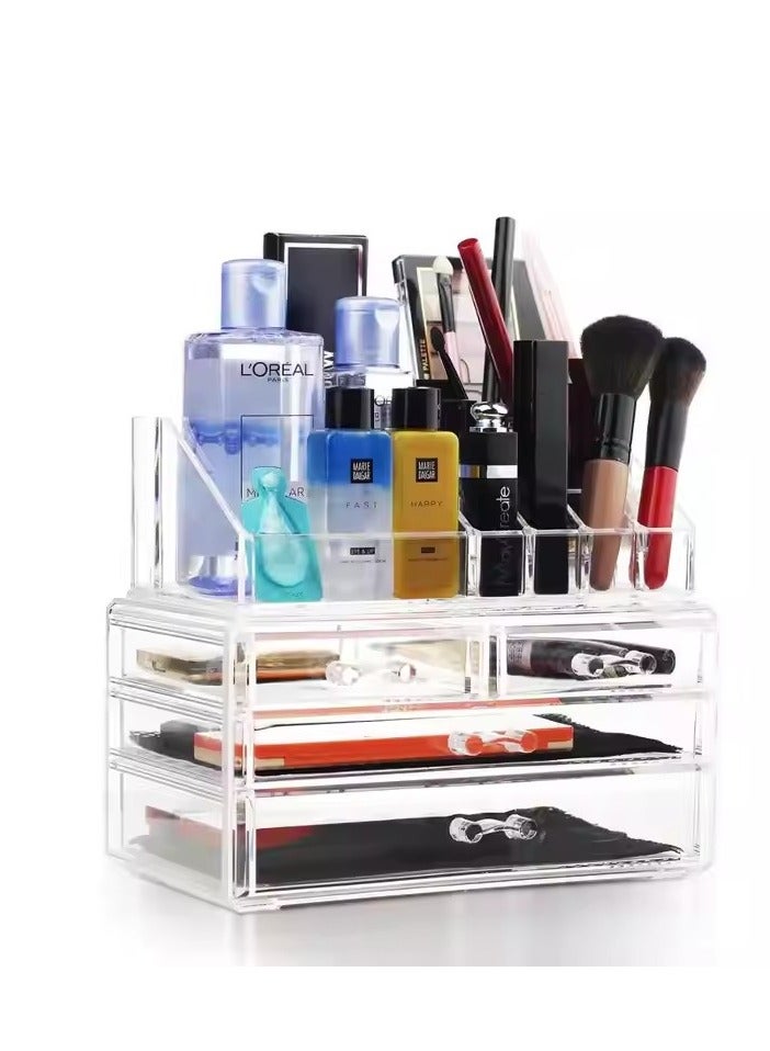 4 Tier Clear Cosmetic Organizer with 3 Drawer，Jewelry Storage Box，Countertop Organizer for Cosmetics，Vanity Cosmetic Display Cases Storage，Suitable for Storaging Skin Care Products，Jewelry and Cosme - Image 5