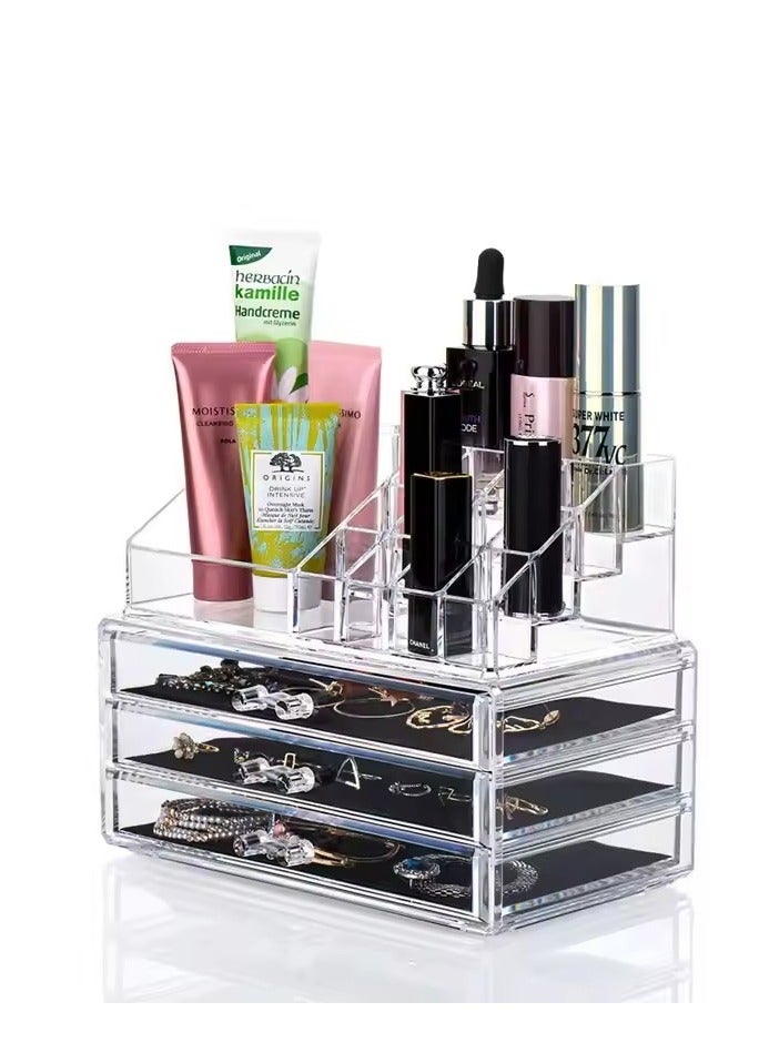 4 Tier Clear Cosmetic Organizer with 3 Drawer，Jewelry Storage Box，Countertop Organizer for Cosmetics，Vanity Cosmetic Display Cases Storage，Suitable for Storaging Skin Care Products，Jewelry and Cosme - Image 2
