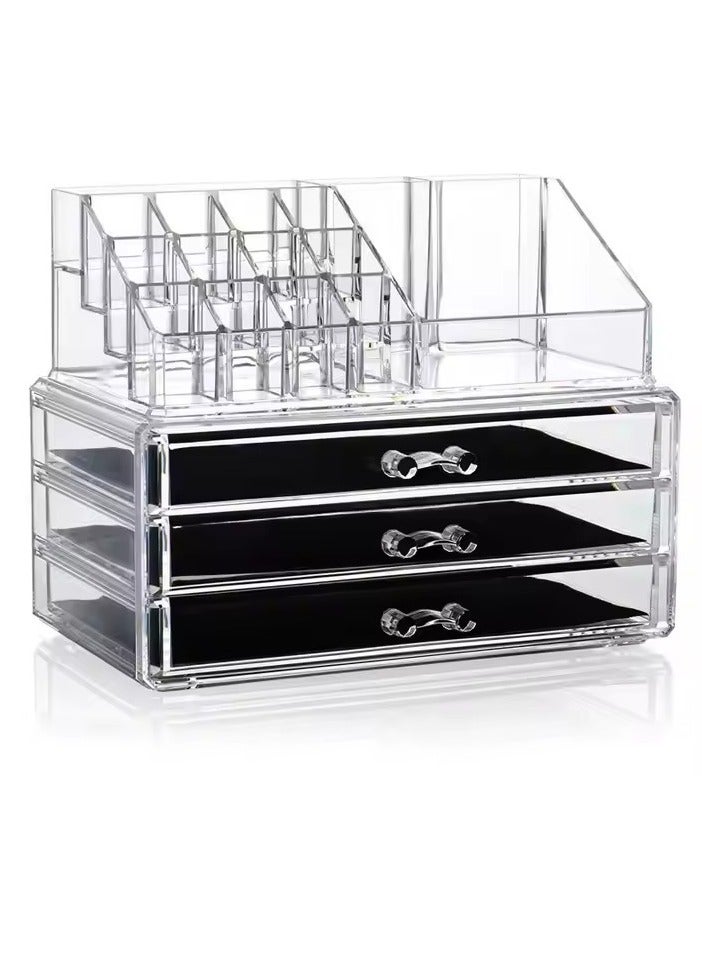 4 Tier Clear Cosmetic Organizer with 3 Drawer，Jewelry Storage Box，Countertop Organizer for Cosmetics，Vanity Cosmetic Display Cases Storage，Suitable for Storaging Skin Care Products，Jewelry and Cosme - Image 3
