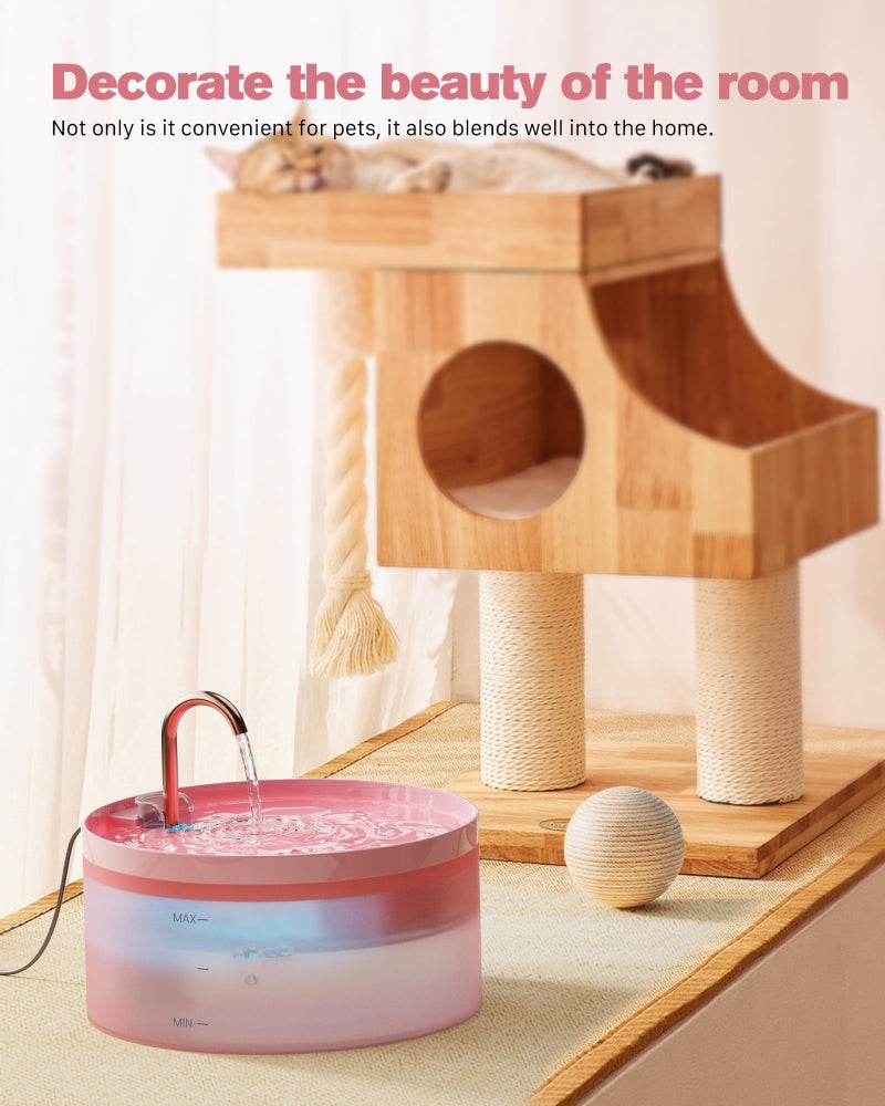 BEMOONY Pink Cat Water Fountain:108oz/3.2L Cat Fountain Super Silent Pet Water Fountain - Water Fountains for Cats Indoor - Faucet Cat Fountain - Quiet Water Pump - Suitable for Cats and Dogs - BEMOONY - Image 2