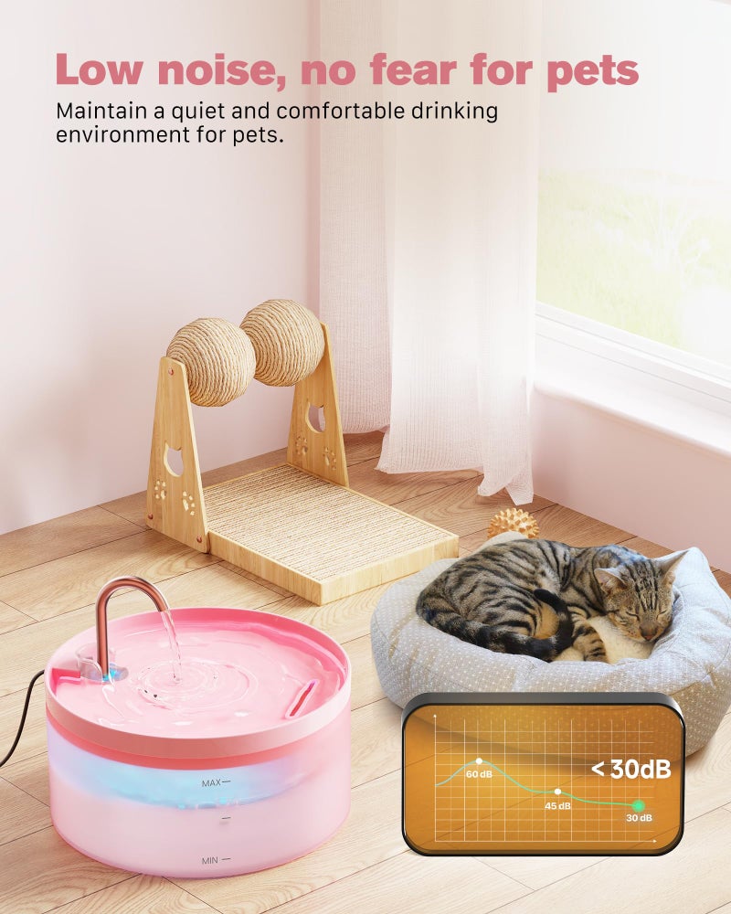 BEMOONY Pink Cat Water Fountain:108oz/3.2L Cat Fountain Super Silent Pet Water Fountain - Water Fountains for Cats Indoor - Faucet Cat Fountain - Quiet Water Pump - Suitable for Cats and Dogs - BEMOONY - Image 4