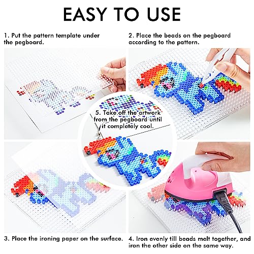 Inscraft Fuse Beads, 21,000 pcs Fuse Beads Kit 22 Colors 5MM for Kids, Including 8 Ironing Paper,48 Patterns, 4 Pegboards, Tweezers, Beads Compatible Kit by INSCRAFT - Image 4
