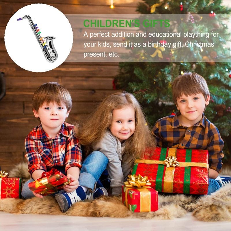 Kids Saxophone Toy M Plastic Musical Instrument - 8 Color Keys Small Horn For Children - Silver Saxophone For Kids Learning Lung Capacity Exercise Finger Sensitivity - Image 3