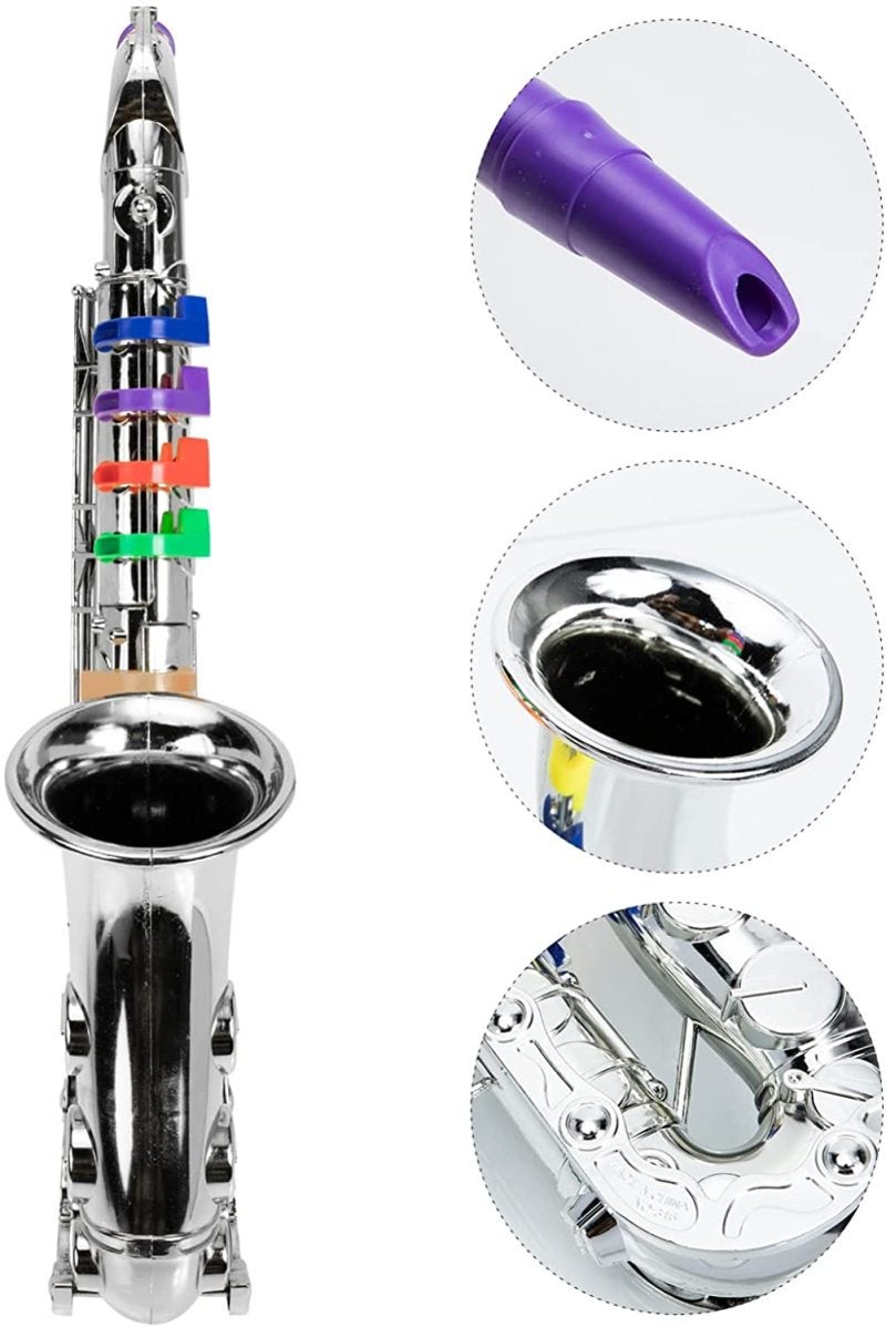 Kids Saxophone Toy M Plastic Musical Instrument - 8 Color Keys Small Horn For Children - Silver Saxophone For Kids Learning Lung Capacity Exercise Finger Sensitivity - Image 5