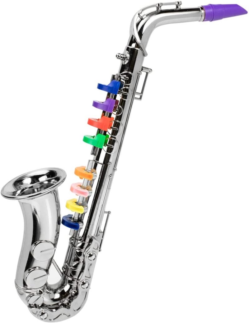 Kids Saxophone Toy M Plastic Musical Instrument - 8 Color Keys Small Horn For Children - Silver Saxophone For Kids Learning Lung Capacity Exercise Finger Sensitivity - Image 1