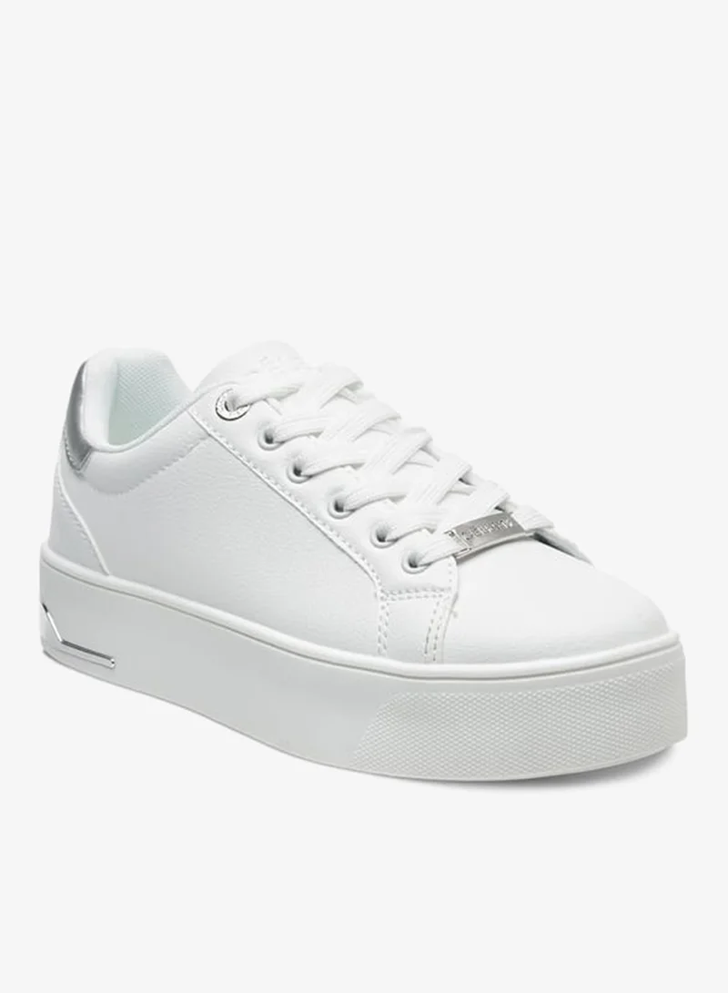 Womens Solid Chunky Sneakers With Lace-Up Closure