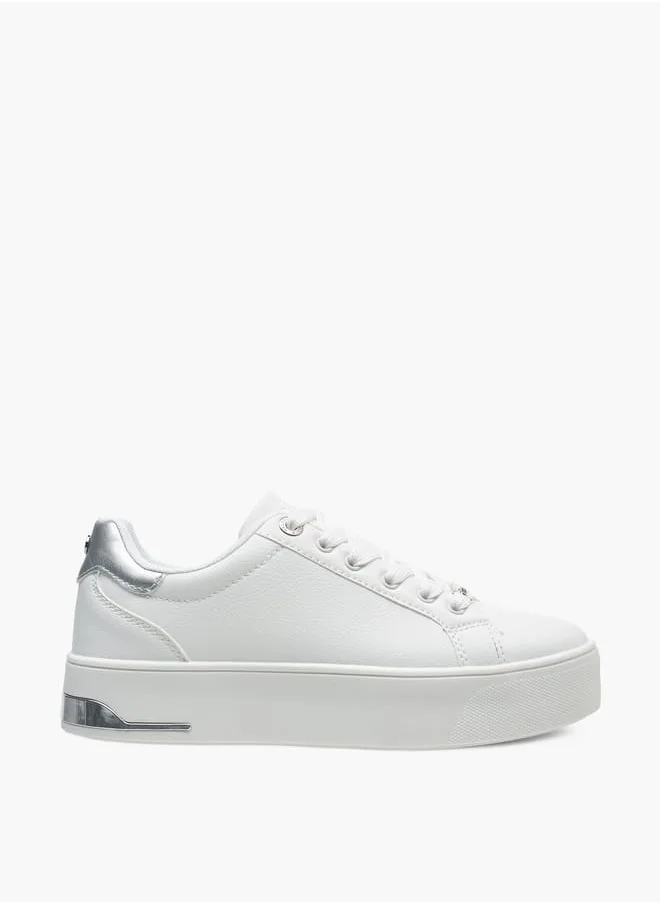 Celeste Womens Solid Chunky Sneakers With Lace-Up Closure