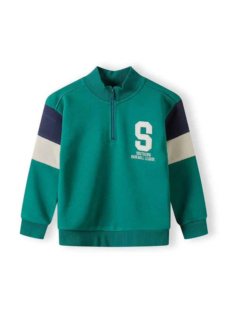 MINOTI Kids Zip Neck Sweatshirt with Varsity Print