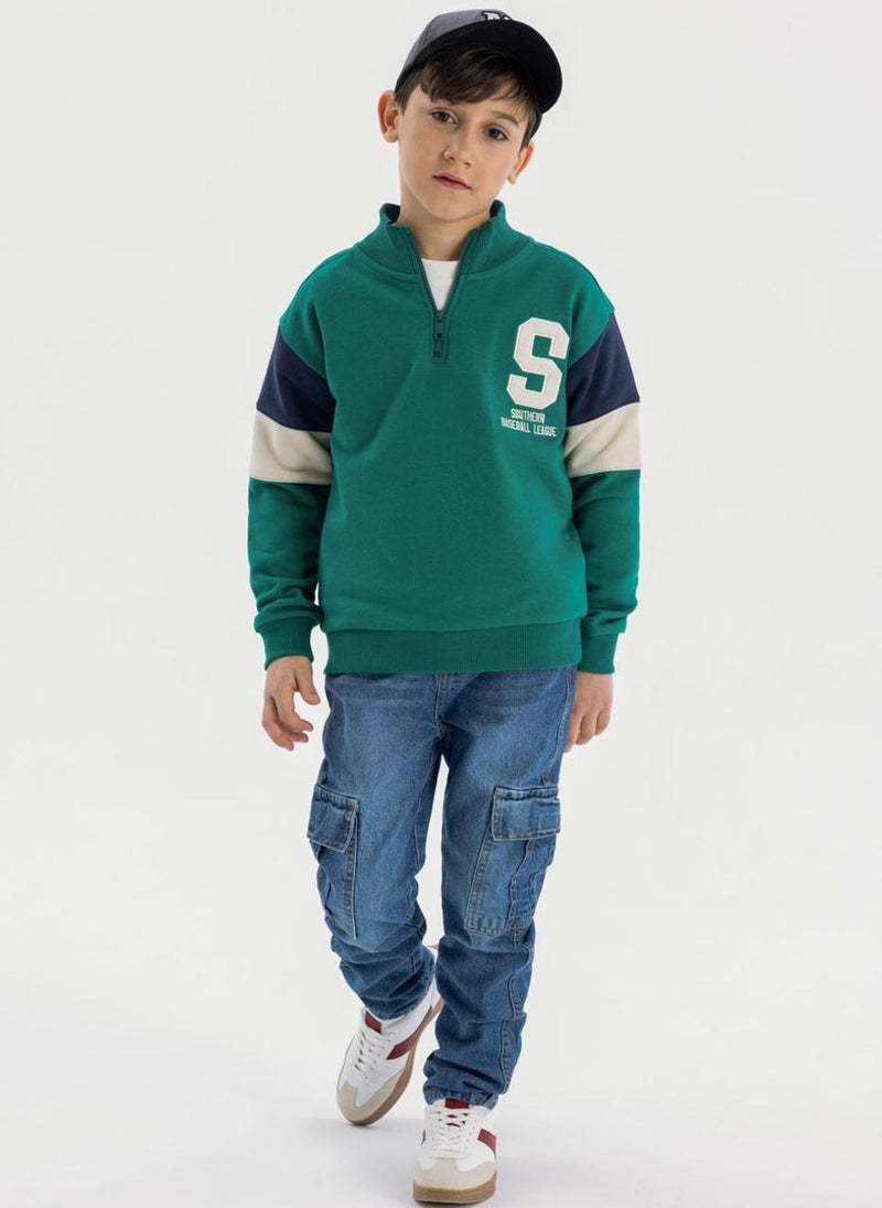 مينوتي سويت شيرت أطفال بسحاب ونقشة جامعية - Image 1