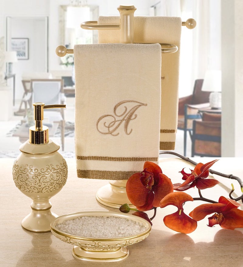 Creative Scents Shannon Hand Soap Dispenser for Bathroom - Decorative Beige and Gold Countertop Modern Lotion Dispenser with Durable Metal Lotion Pump - Elegant Bathroom Decor - Image 2