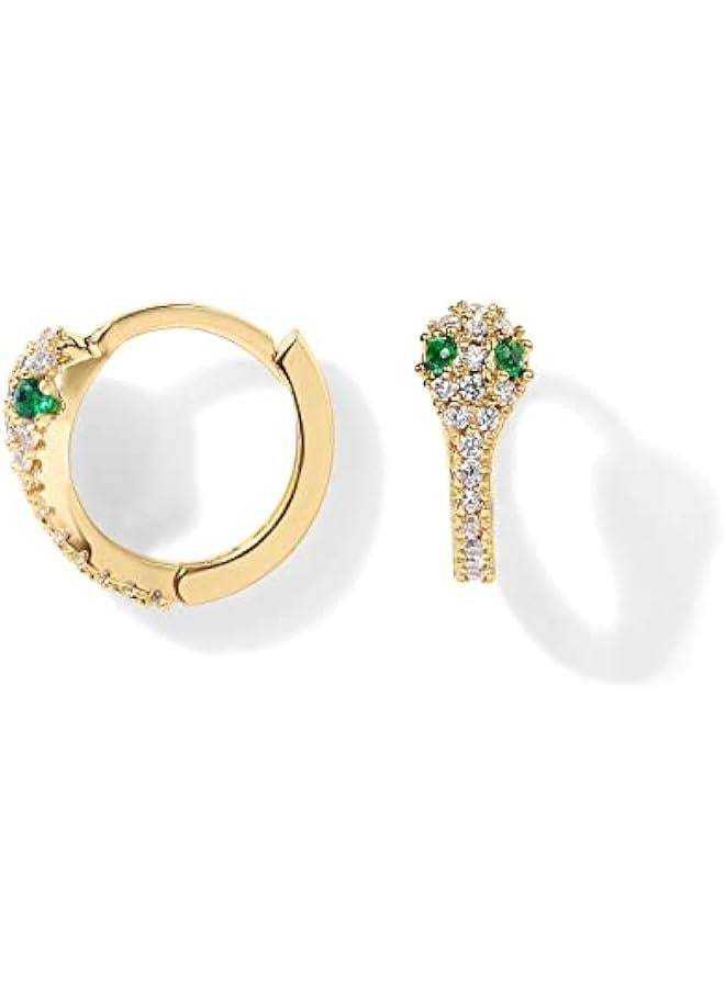 PAVOI 14K Gold Plated 925 Sterling Silver Cubic Zirconia Huggie Earrings | U-Shaped Snake Solitaire Small Round Huggie Stud Fashion Hoop Earrings for Women - Image 1