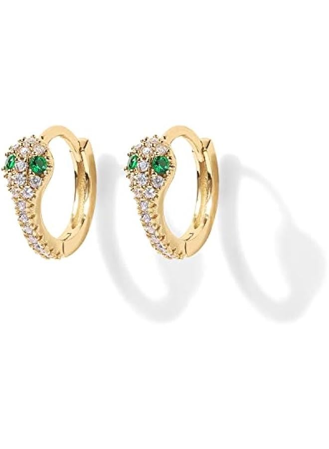 PAVOI 14K Gold Plated 925 Sterling Silver Cubic Zirconia Huggie Earrings | U-Shaped Snake Solitaire Small Round Huggie Stud Fashion Hoop Earrings for Women - Image 3