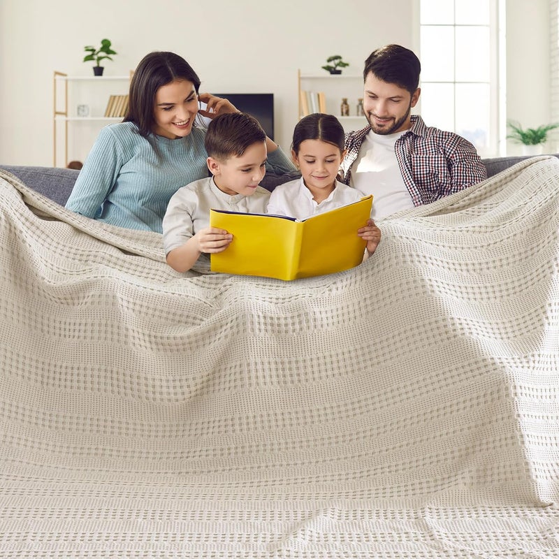 PHF Cooling Waffle Blanket California King Size, Lightweight 60% Rayon Derived from Bamboo & 40% Cotton Breathable Blanket for Hot Sleepers, Soft and Luxury for Bed Couch and Sofa, 110"x96", Linen - Image 3