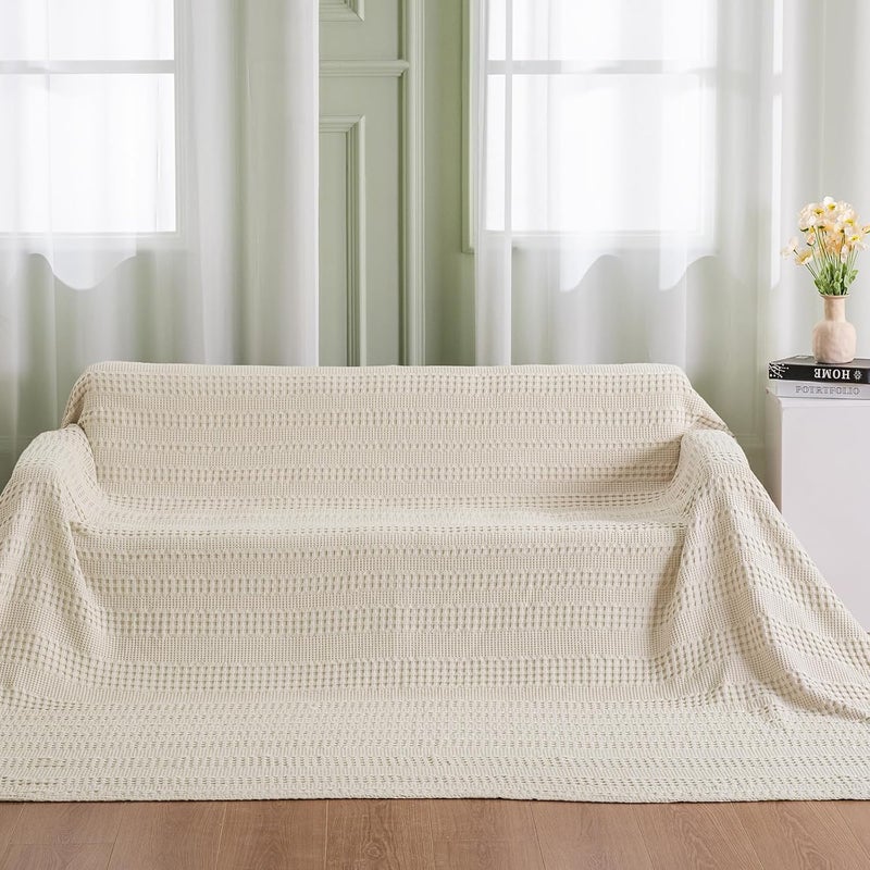 PHF Cooling Waffle Blanket California King Size, Lightweight 60% Rayon Derived from Bamboo & 40% Cotton Breathable Blanket for Hot Sleepers, Soft and Luxury for Bed Couch and Sofa, 110"x96", Linen - Image 5