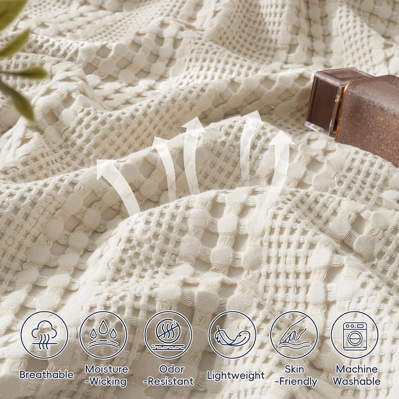 PHF Cooling Waffle Blanket California King Size, Lightweight 60% Rayon Derived from Bamboo & 40% Cotton Breathable Blanket for Hot Sleepers, Soft and Luxury for Bed Couch and Sofa, 110"x96", Linen - Image 4
