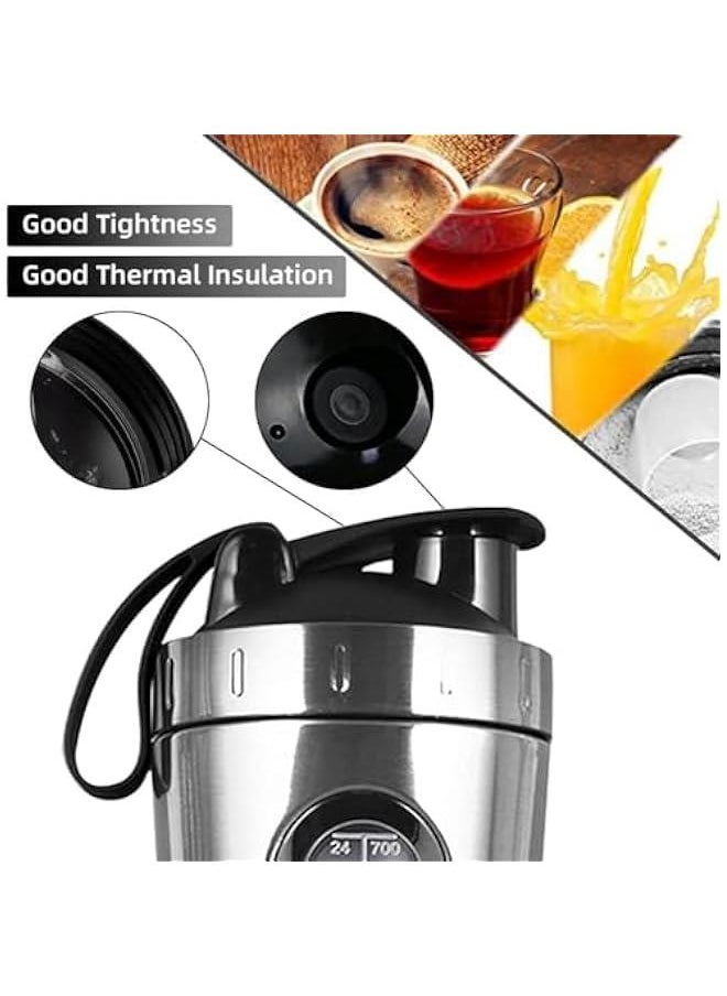 HOOKOR - Stainless Steel Protein Shaker Bottle with Mixing Ball,Leak-Proof Protien Shakers Cup, Visible Measuring Window,Safe BPA Free Blender Bottles for Protein Mixes 28oz Gym Workout Fitness (Silver) - Image 1