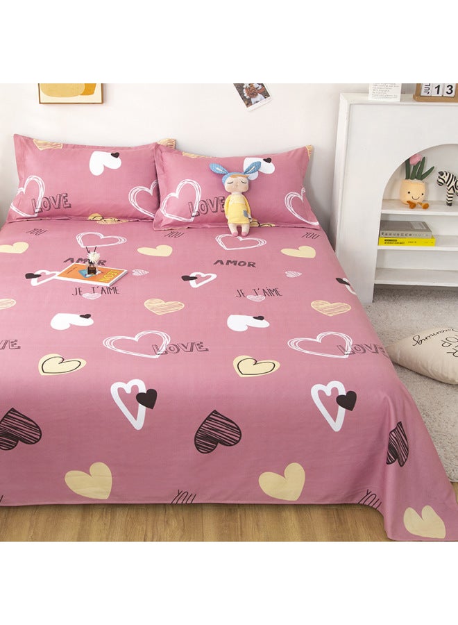 Bed Sheets Single Piece Thickeneded Summer Double 1.5m Pure Cotton Single Quilt Pillowcase 2 Three-piece Set 1.2 Single-Color:Vitality Mood-pink-Specifications:1.2m Bed 160*230cm Bed Sheets  - Image 1