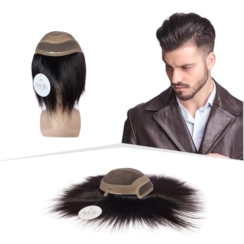 Artello® FRONT LACE Smart Hair Patch for Men, Smooth Frontline Hair Wig in 100% Natural Human Hair, Frontal Hairline for Real Looks, 3D Premium Base (Colour: Natural Black) (9x6) - Image 1