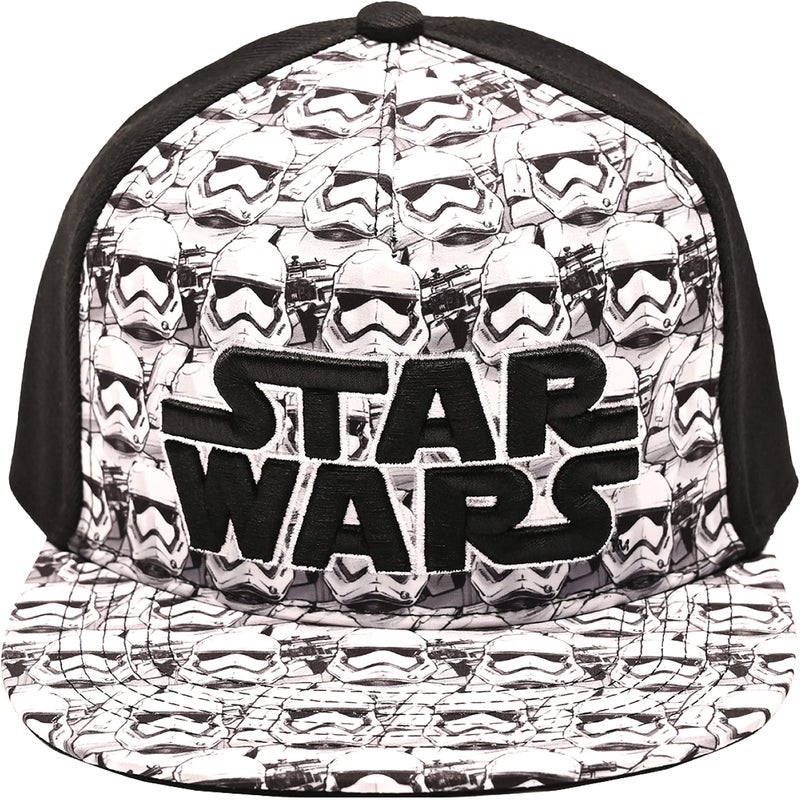 Disney mens Star Wars Embroidered Logo and Stormtrooper All Over Adjustable Snapback Baseball Hat with Flat Brim Black White One Size, Black, One Size US - Image 1