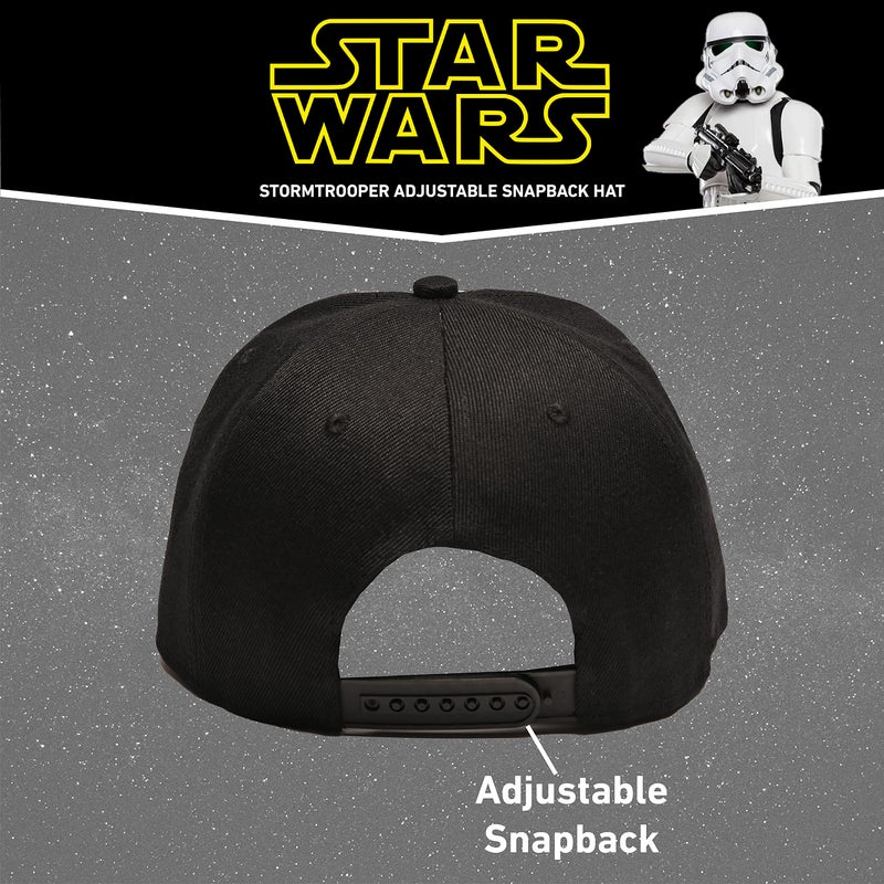 Disney mens Star Wars Embroidered Logo and Stormtrooper All Over Adjustable Snapback Baseball Hat with Flat Brim Black White One Size, Black, One Size US - Image 3